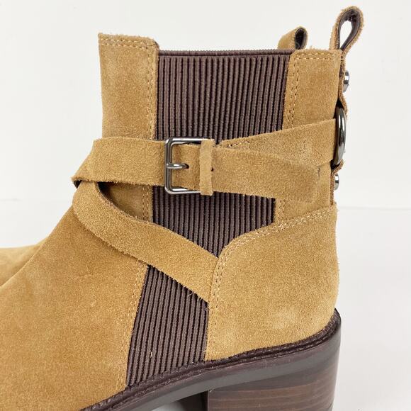 Donald Pliner Womens Savvy Bootie 7 Caramel Tan Brown Buckle Strap Leather NWOB - Picture 13 of 16